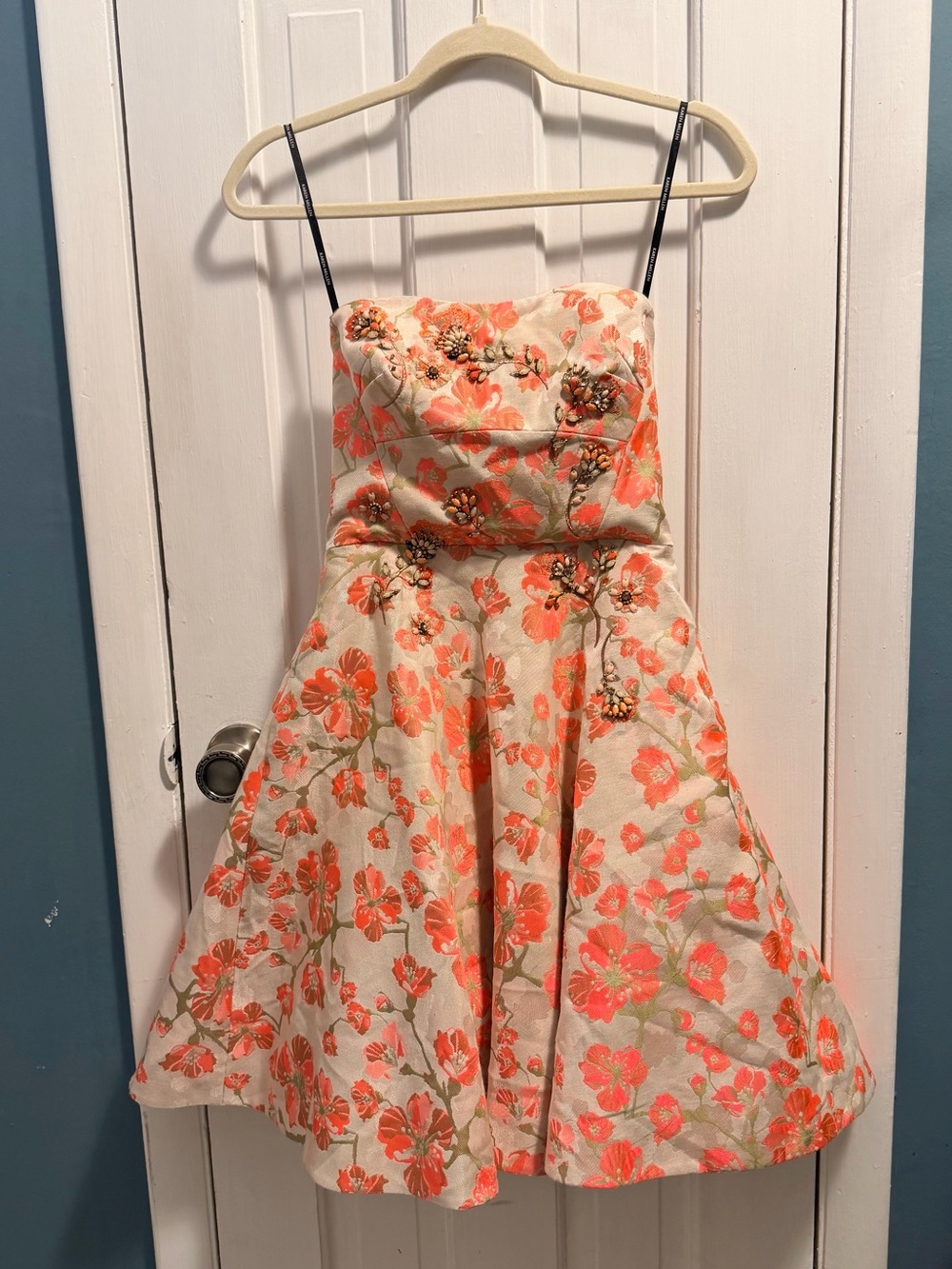 Karen Millen Coral Floral Strapless Fit & Flare Dress size 6